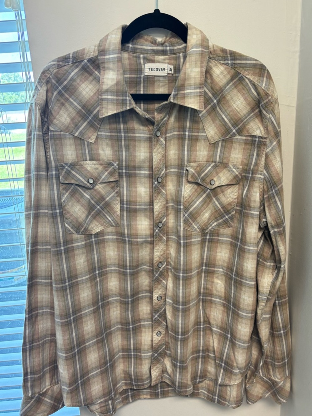 Tecovas Tan and White Plaid Western Shirt